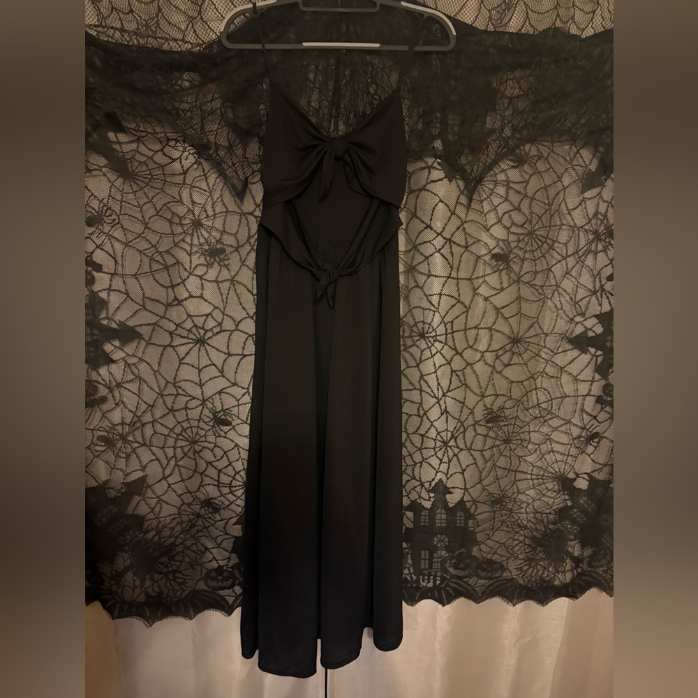 RACHEL Rachel Roy Double Tie Front Black Maxi Dress Medium Goth Foxblood Style